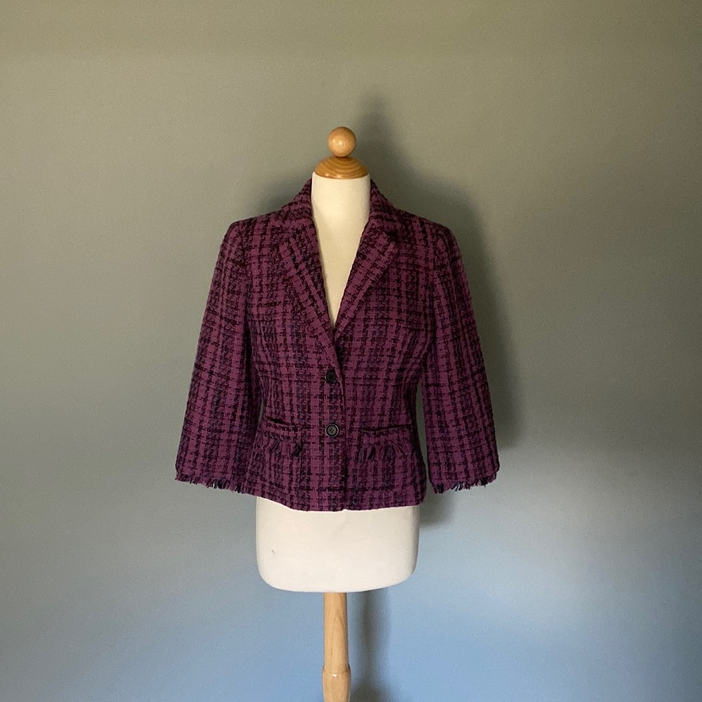 Ann Taylor Loft Tweed Blazer with Fringe Detail